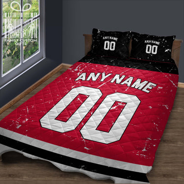 Custom Quilt Sets New Jersey Personalized Ice hockey Premium Quilt Bedding for Men Women